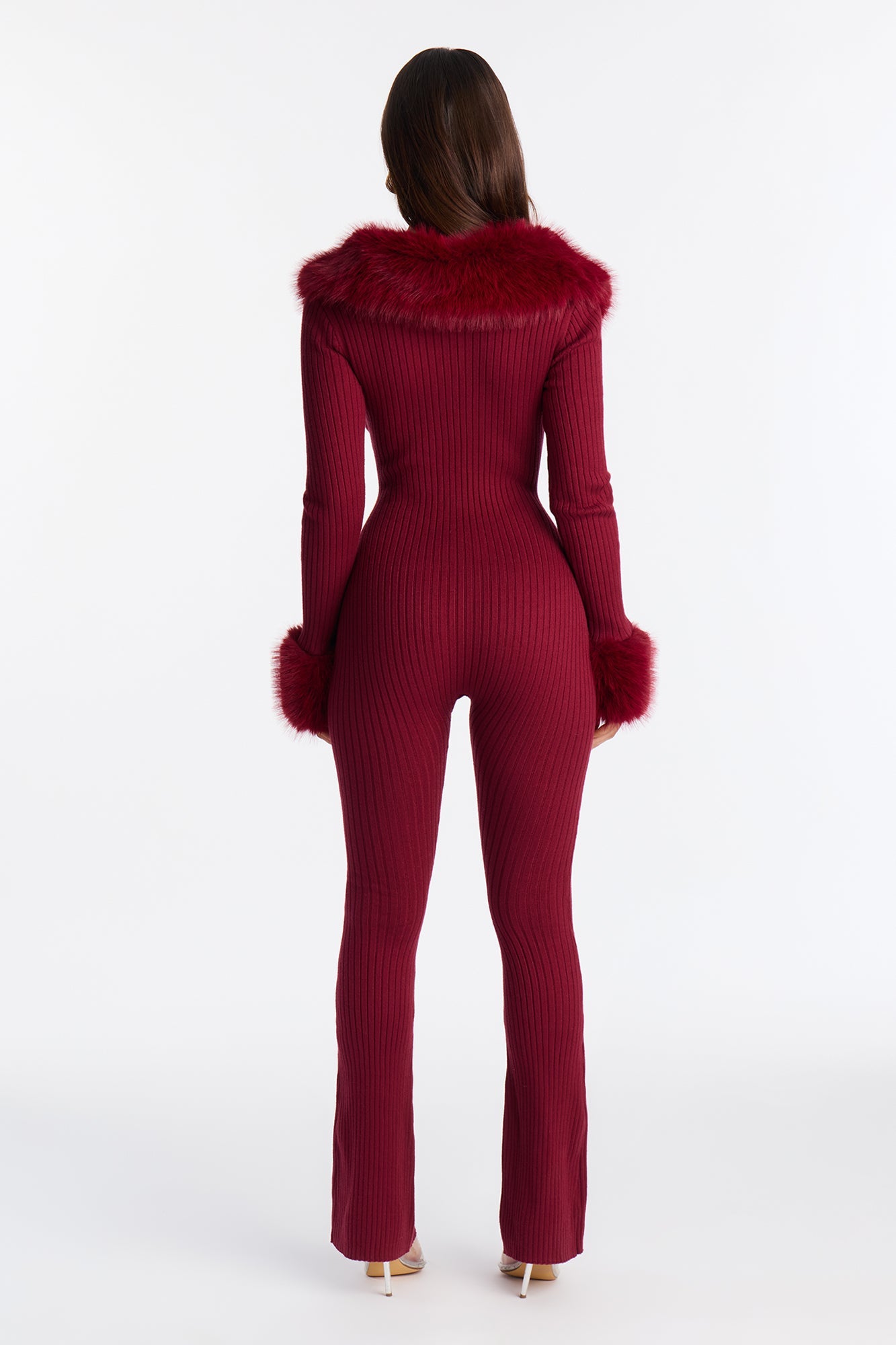 Fiona Fur Trim Jumpsuit - Burgundy