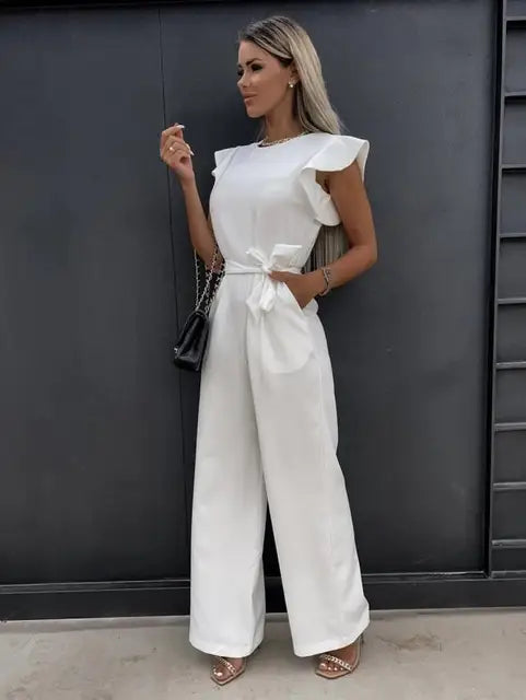 Jumpsuit met Ruches Mouwen & Ceintuur