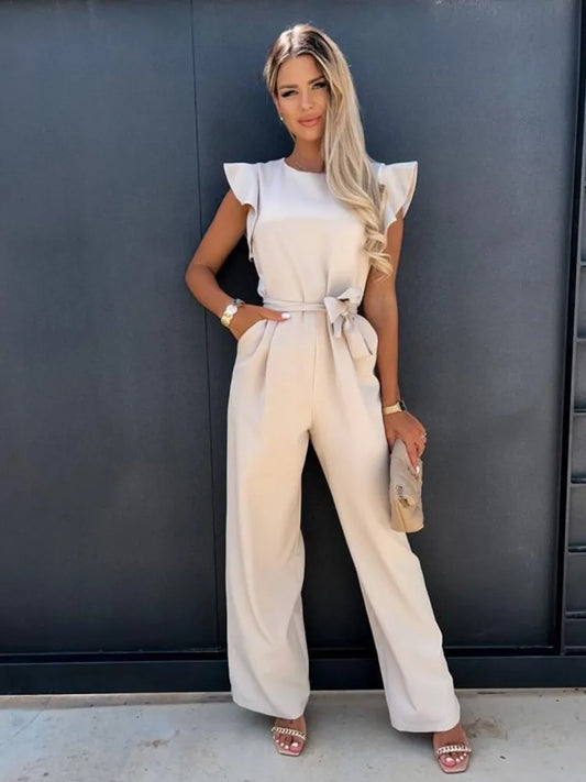 Jumpsuit met Ruches Mouwen & Ceintuur