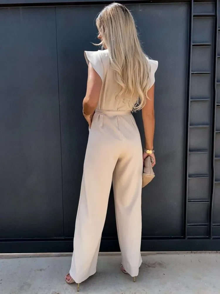 Jumpsuit met Ruches Mouwen & Ceintuur