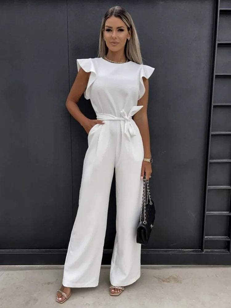 Jumpsuit met Ruches Mouwen & Ceintuur