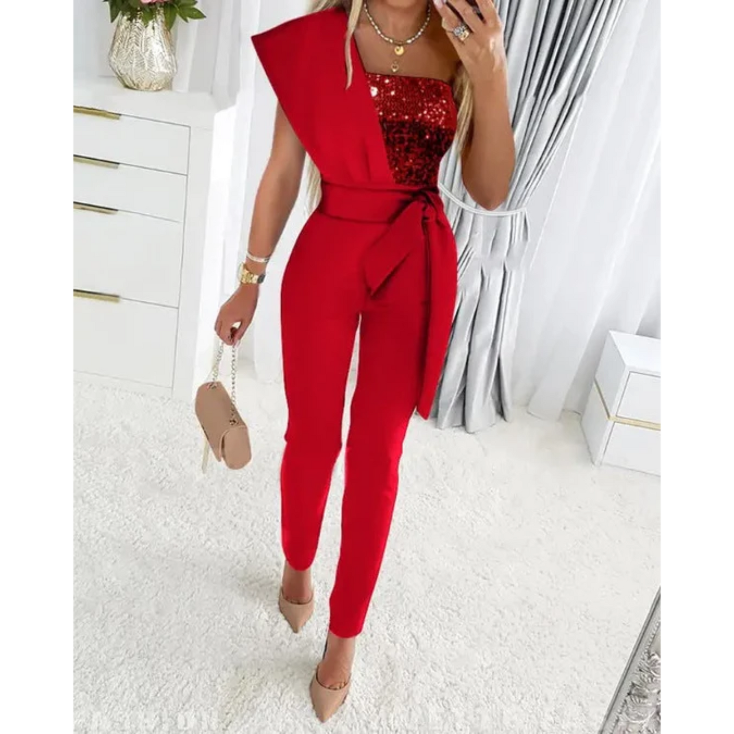 Giorgia - Elegante Glitter Jumpsuit met Strikdetail