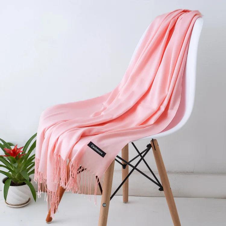 Dames Luxe Warme Sjaal Effen Beige met Franjedetail | Perfect voor Herfst &amp; Winter