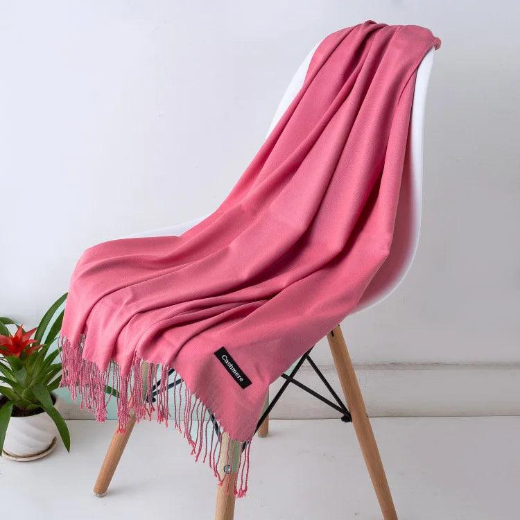 Dames Luxe Warme Sjaal Effen Beige met Franjedetail | Perfect voor Herfst &amp; Winter