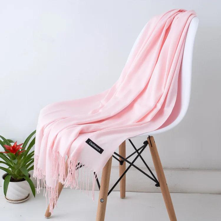 Dames Luxe Warme Sjaal Effen Beige met Franjedetail | Perfect voor Herfst &amp; Winter